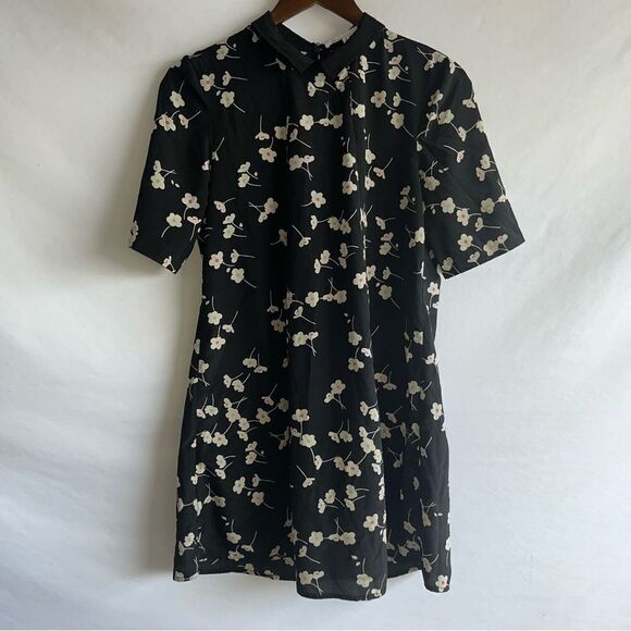 Women's BCBGeneration Black Floral Collared Short Sleeve Dress - Picture 2 of 9